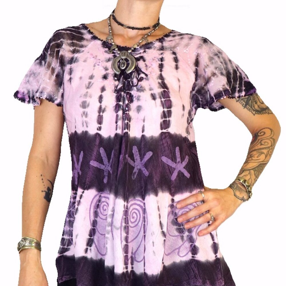 Oversized comfy tie dye hippie top Pink purple